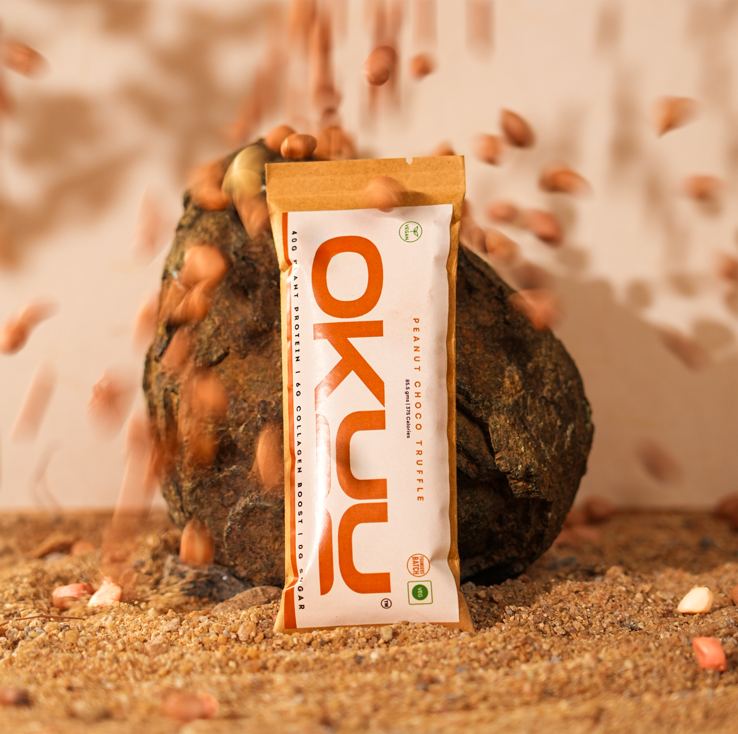 OKUU PEANUT CHOCO TRUFFLE 40G PROTEIN BAR | 14G Fiber, Zero Sugar & Collagen Boost Inside - Okuubar