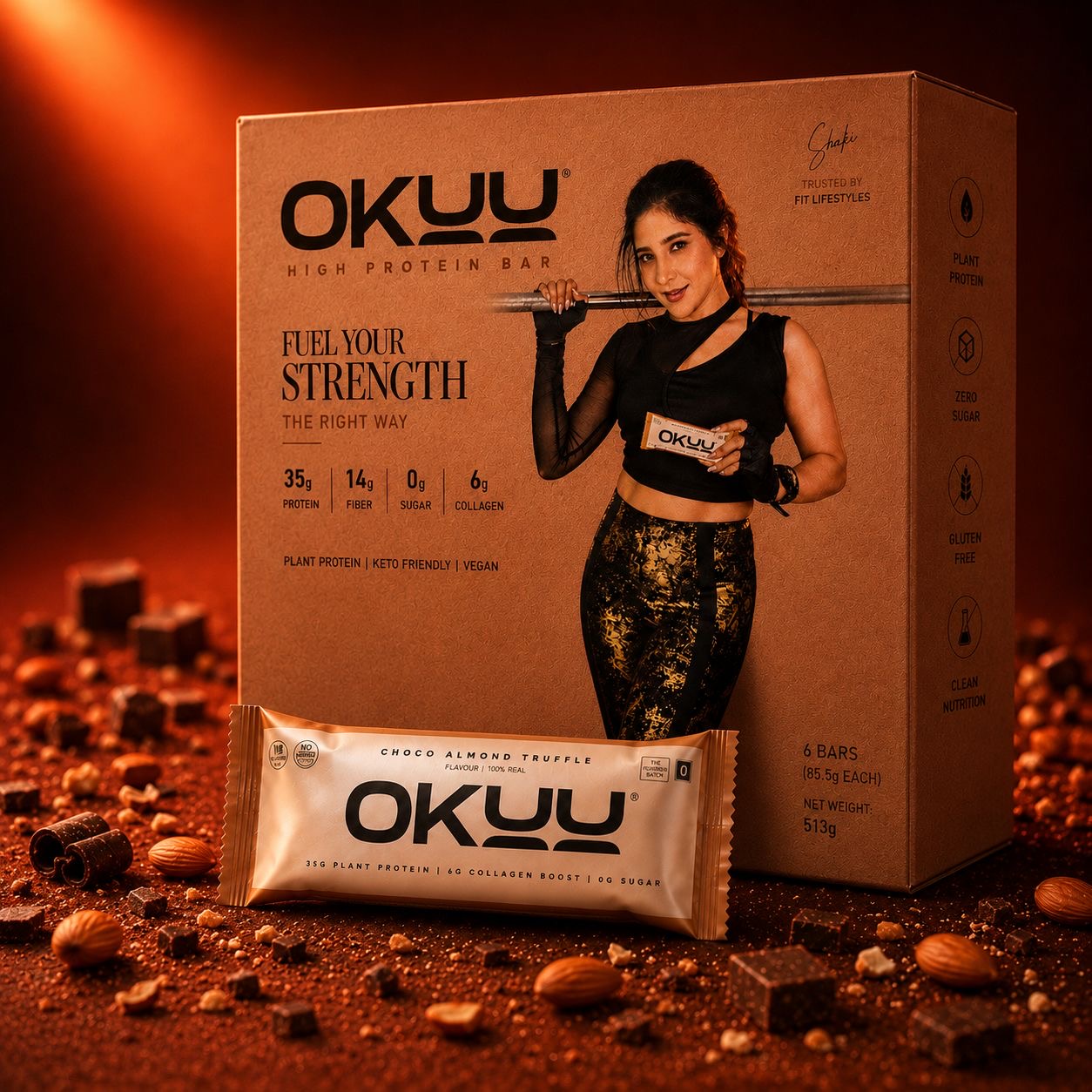 OKUU CHOCO ALMOND TRUFFLE 35G PLANT PROTEIN BAR [Founder's Batch]