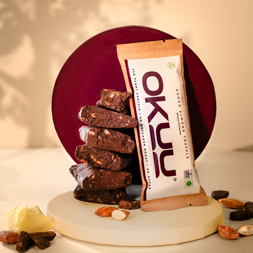 OKUU CHOCO ALMOND TRUFFLE 35G PROTEIN BAR |  14G Fiber, Zero Sugar & Collagen Boost Inside - Okuubar