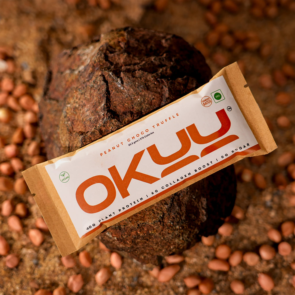 OKUU PEANUT CHOCO TRUFFLE 40G PROTEIN BAR | 14G Fiber, Zero Sugar & Collagen Boost Inside - Okuubar