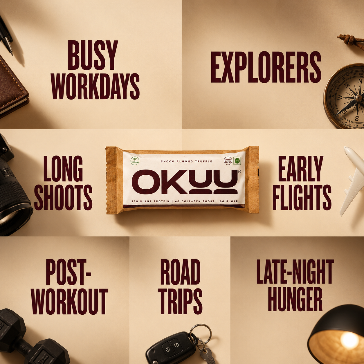 OKUU CHOCO ALMOND TRUFFLE 35G PROTEIN BAR |  14G Fiber, Zero Sugar & Collagen Boost Inside - Okuubar