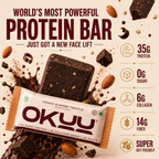 OKUU CHOCO ALMOND TRUFFLE 35G PROTEIN BAR |  14G Fiber, Zero Sugar & Collagen Boost Inside - Okuubar