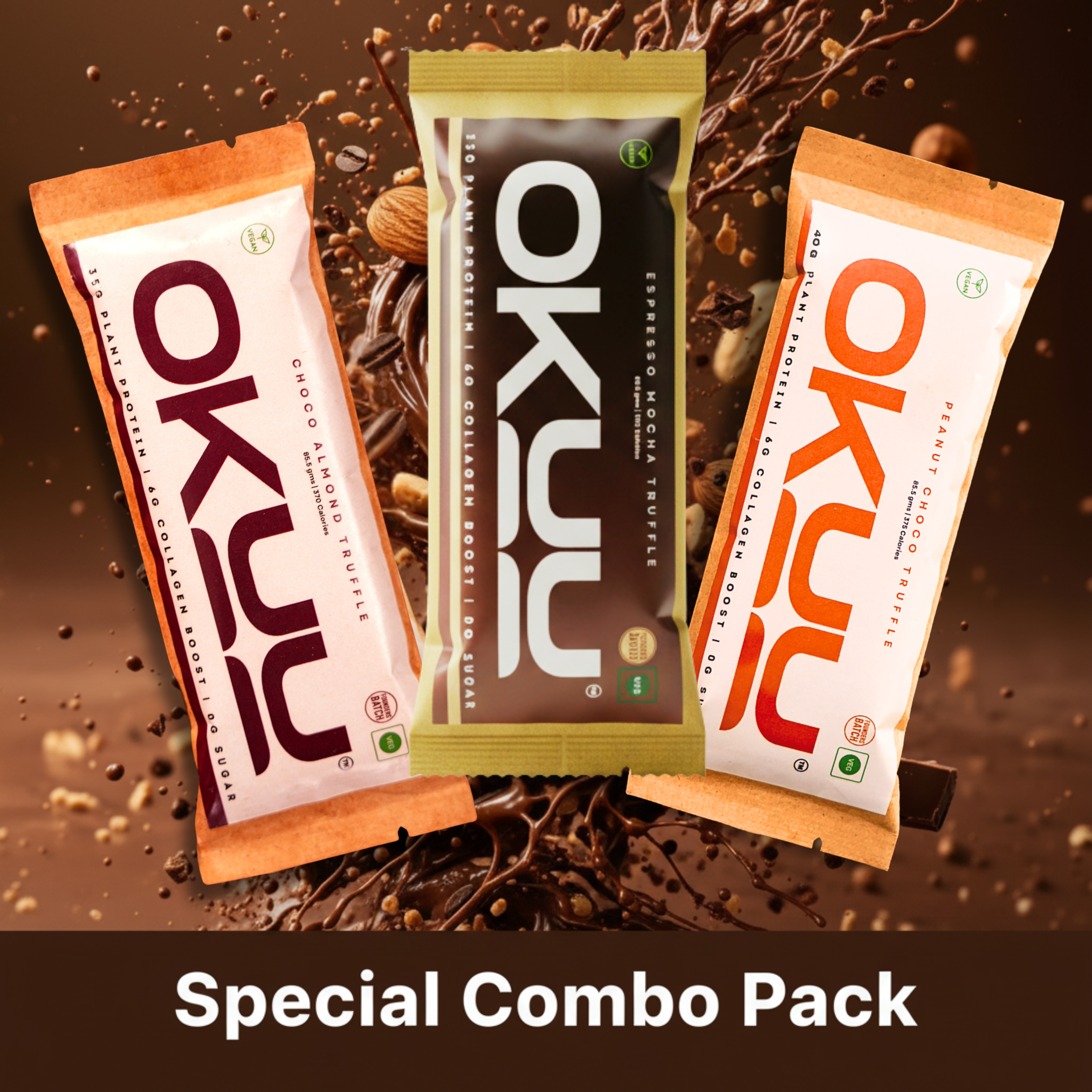 OKUU Experience Combo Bliss  1 - Choco Almond Truffle + 1 - Peanut Choco Truffle +  1 - Espresso Mocha Truffle