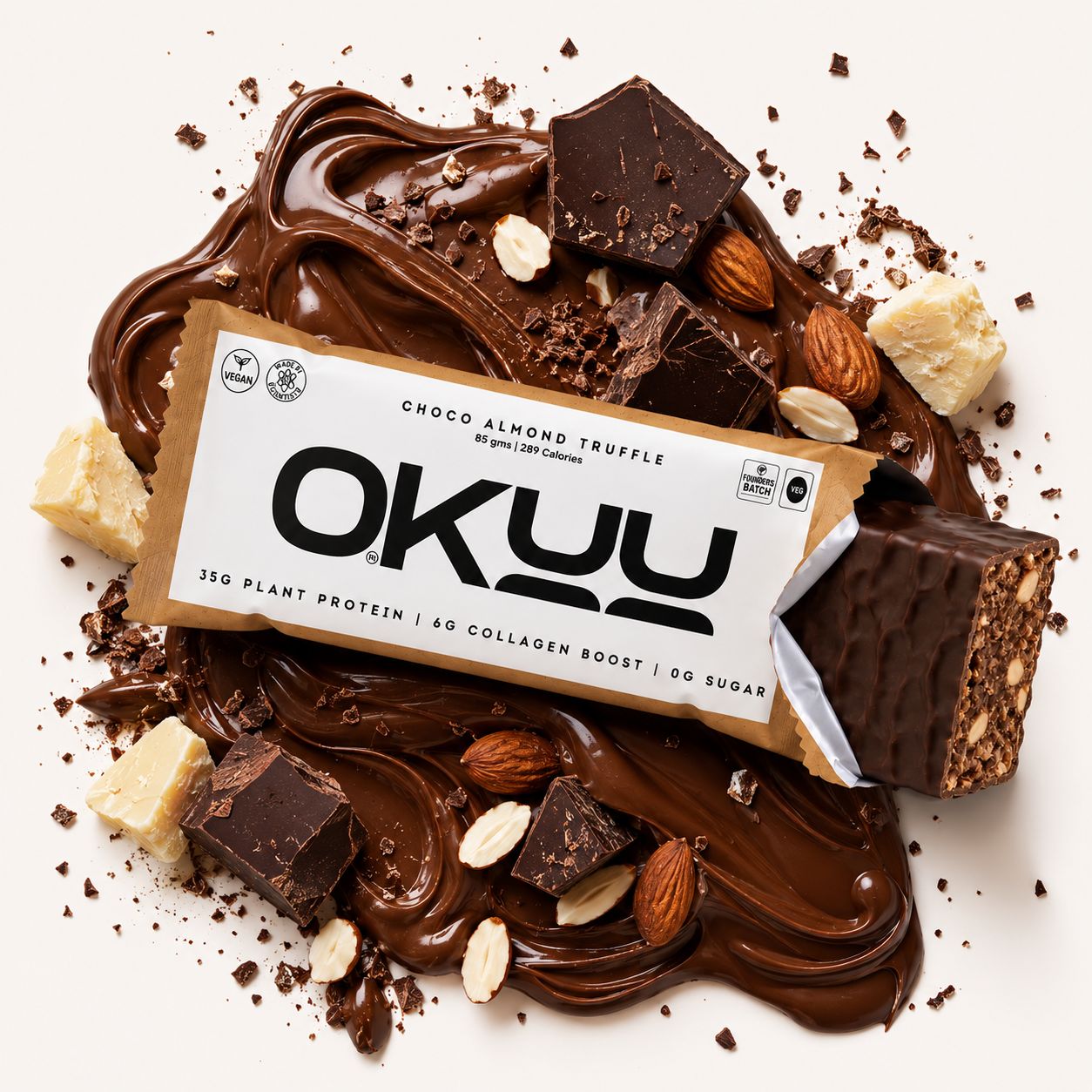 OKUU CHOCO ALMOND TRUFFLE 35G PLANT PROTEIN BAR [Founder's Batch]