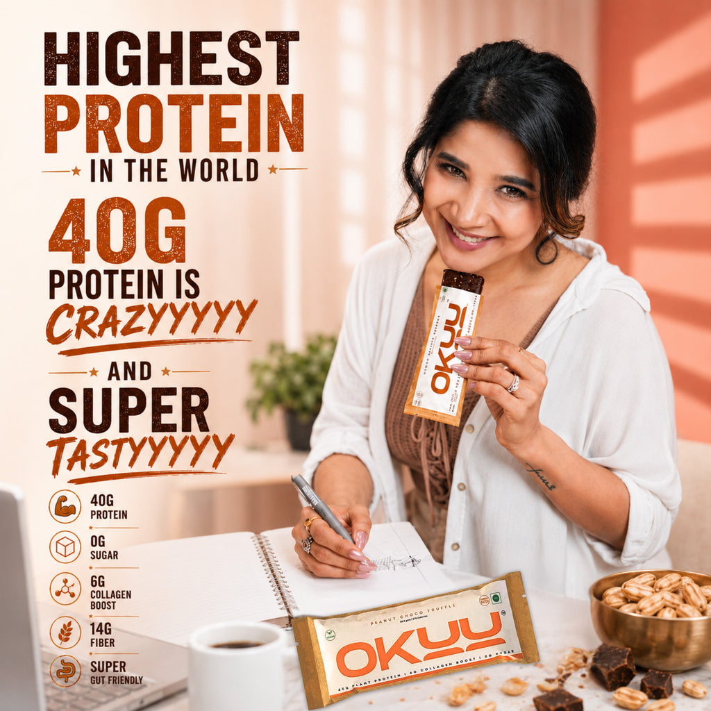 OKUU PEANUT CHOCO TRUFFLE 40G PROTEIN BAR | 14G Fiber, Zero Sugar & Collagen Boost Inside - Okuubar