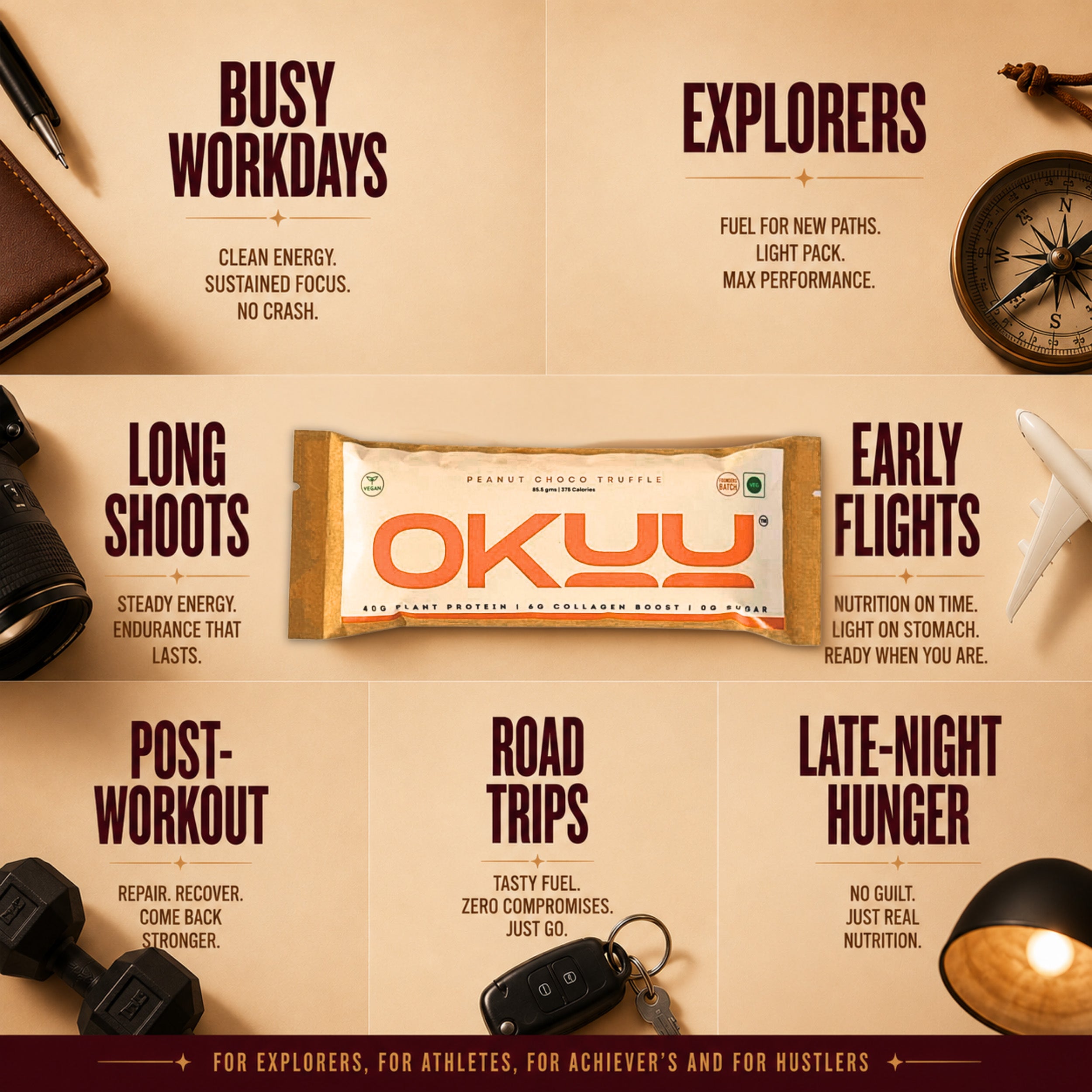 OKUU PEANUT CHOCO TRUFFLE 40G PROTEIN BAR | 14G Fiber, Zero Sugar & Collagen Boost Inside - Okuubar