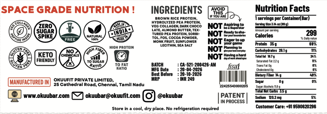 OKUU CHOCO ALMOND TRUFFLE 35G PLANT PROTEIN BAR [Founder's Batch]