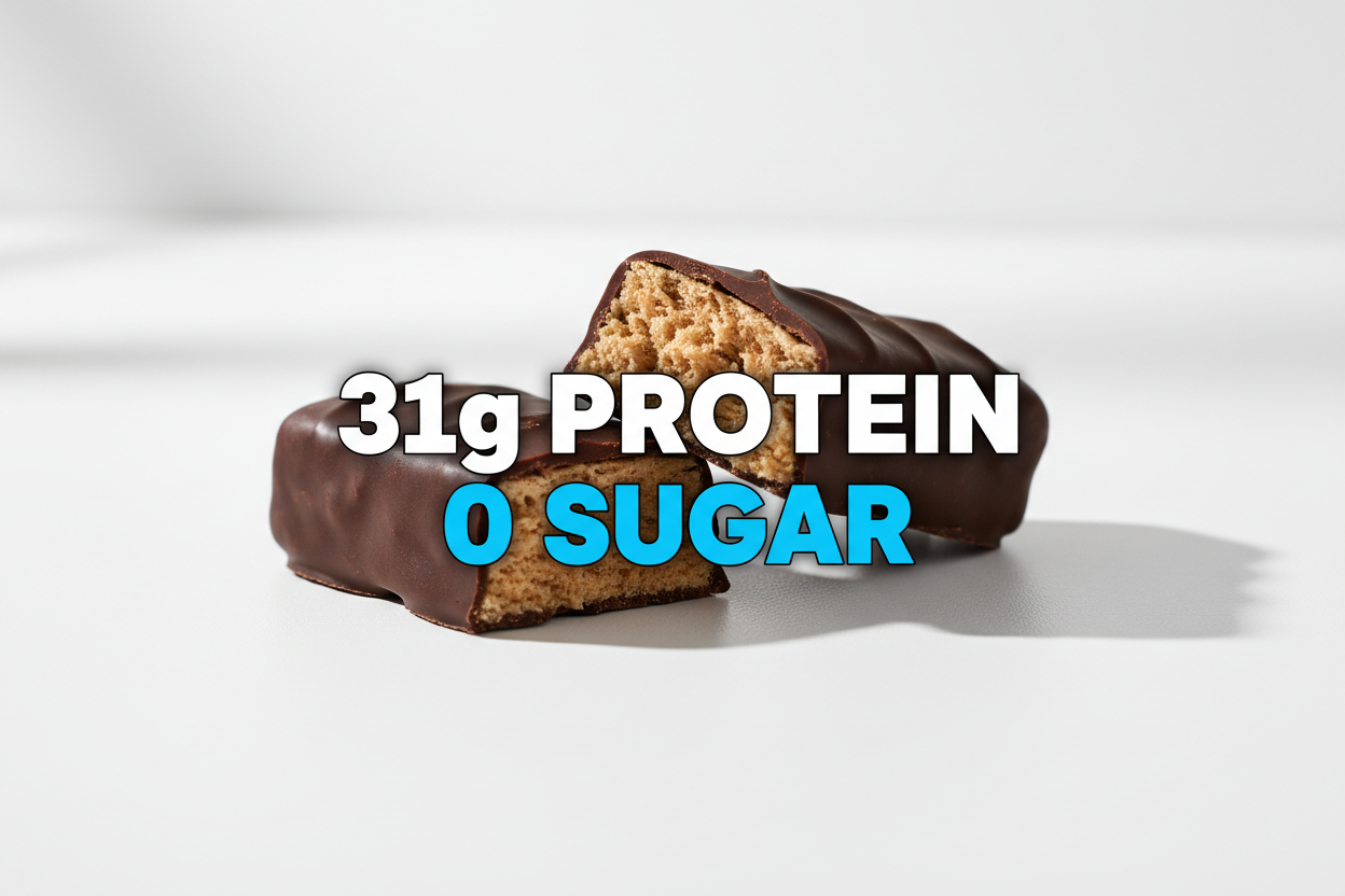 A protein bar with 31 g of Protein and 0 sugar 